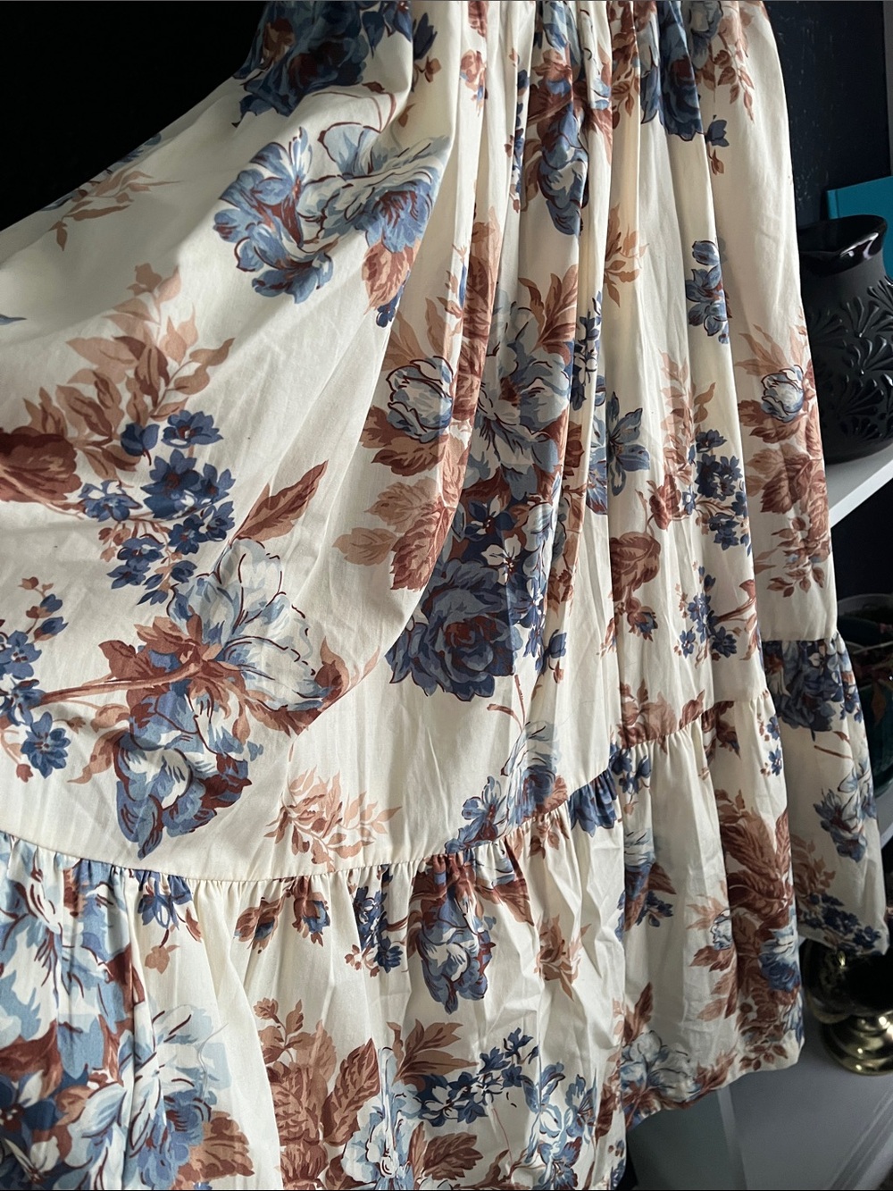 Abercrombie & Fitch Emerson Cream Midi Dress with Blue & Brown Floral Print - Picture 3 of 13